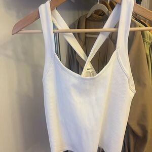 Athleta White Ribbed Bodysuit